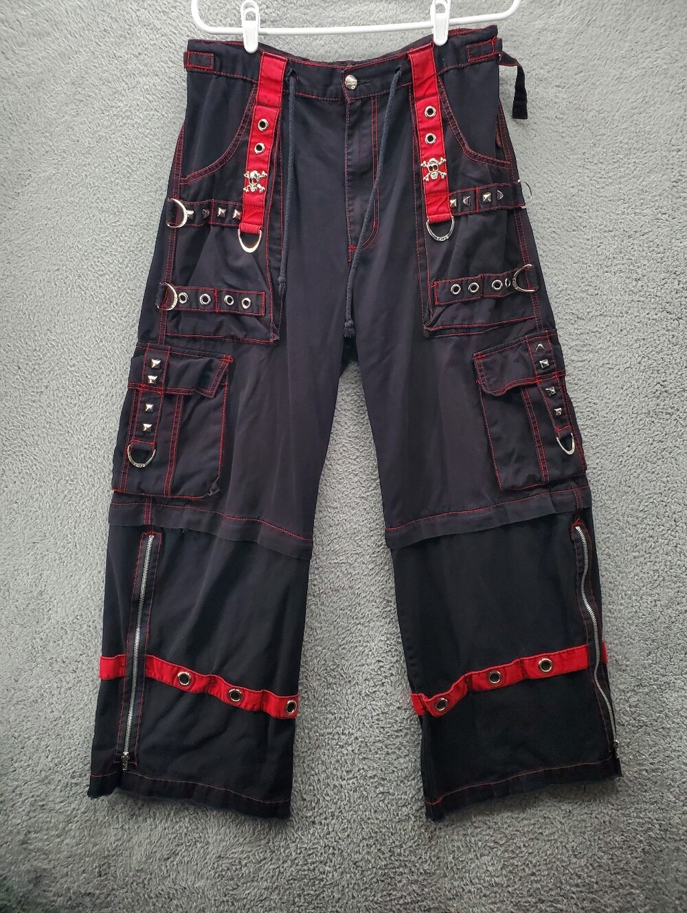 Tripp NYC Zip Off Pants Mens Small Black Red Goth Punk Cargo